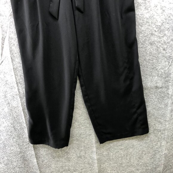 Zara Wide Leg Crop Dress Pants Womens Large L Black Tie Waist High Rise - Picture 4 of 9
